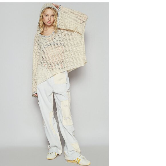 POL Clothing NWT Hoodie Long Sleeve Relaxed Fit Sweater Top Natural/Cream - Picture 5 of 6